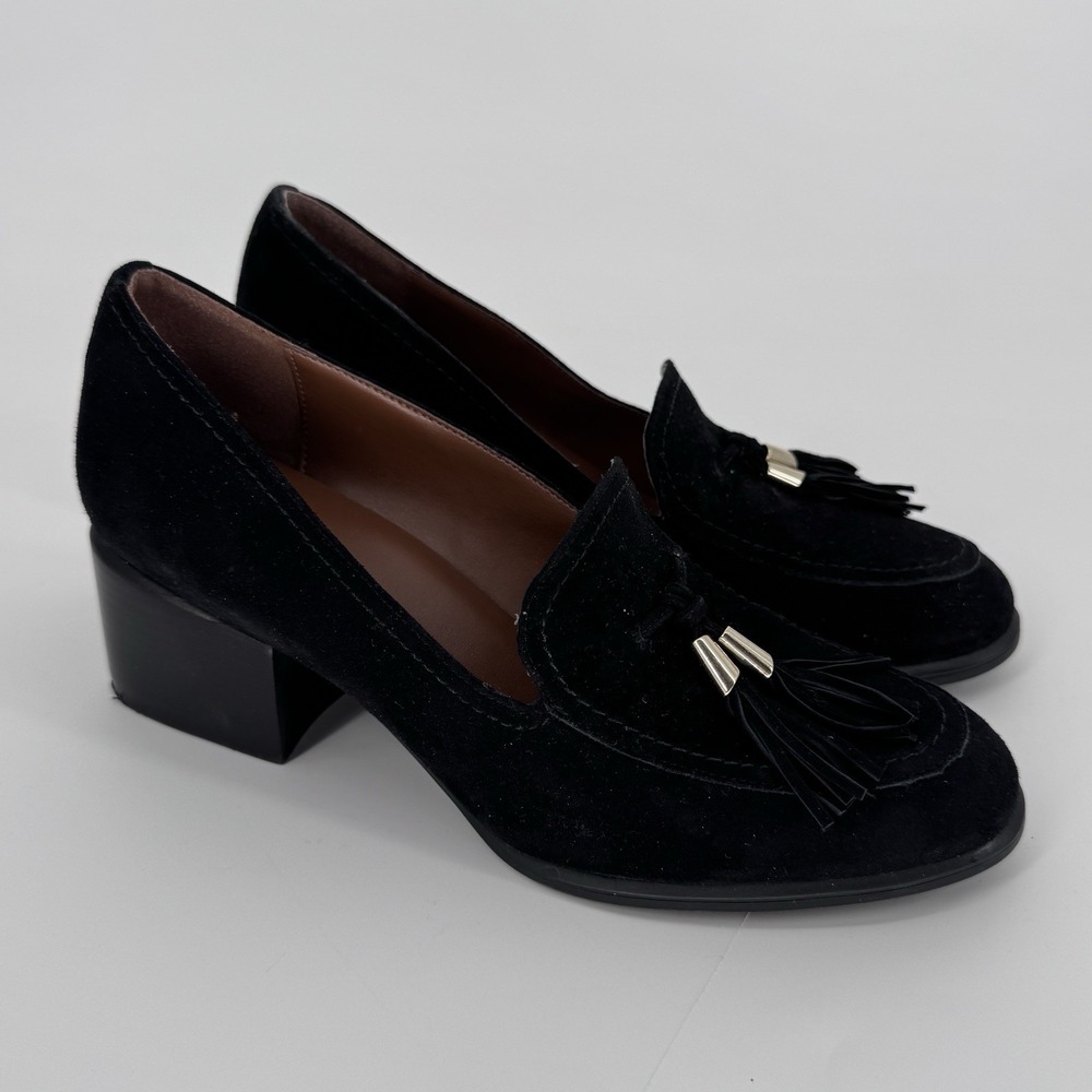 Naturalizer Trixie Loafers‎ Black Suede Block Heel Dark Academia Office Siren 9
